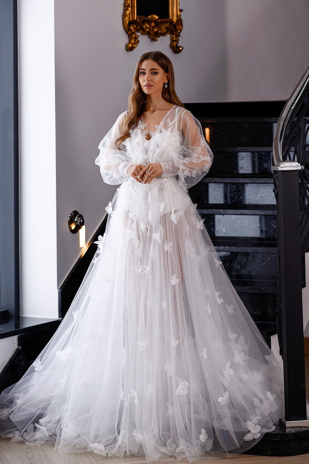 Front view of Bride in luxury Adelle Bridal Robe - A Stór